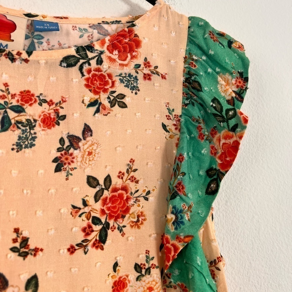 FARM Rio Cream Floral Ruffle Top with Teal Trim - Picture 6 of 16